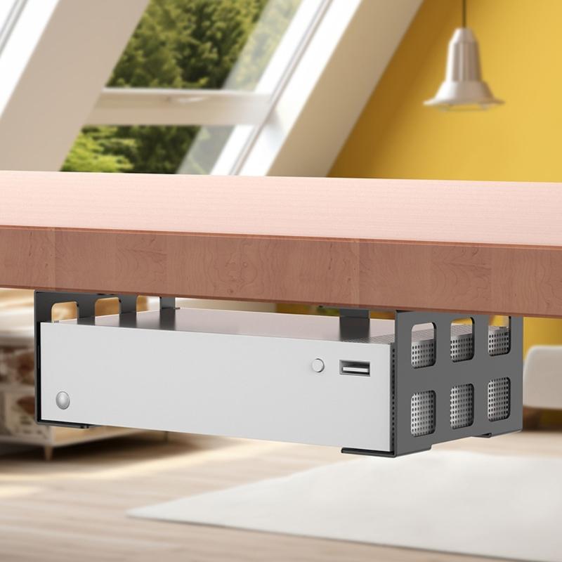 Space Saving Aluminum Under Table Holder Perfect For Organizing Game Systems Player And Small Computers