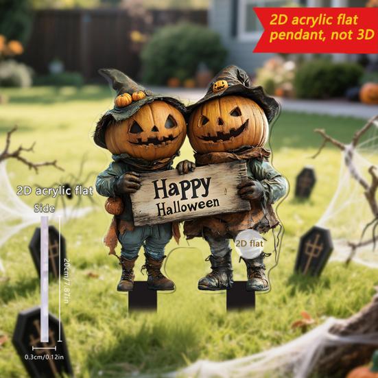 Halloween Garden Stake 2D Flat Pumpkin Man Decoration Outdoor Skeleton Decorative Stake for Lawn Yard Patio Decor