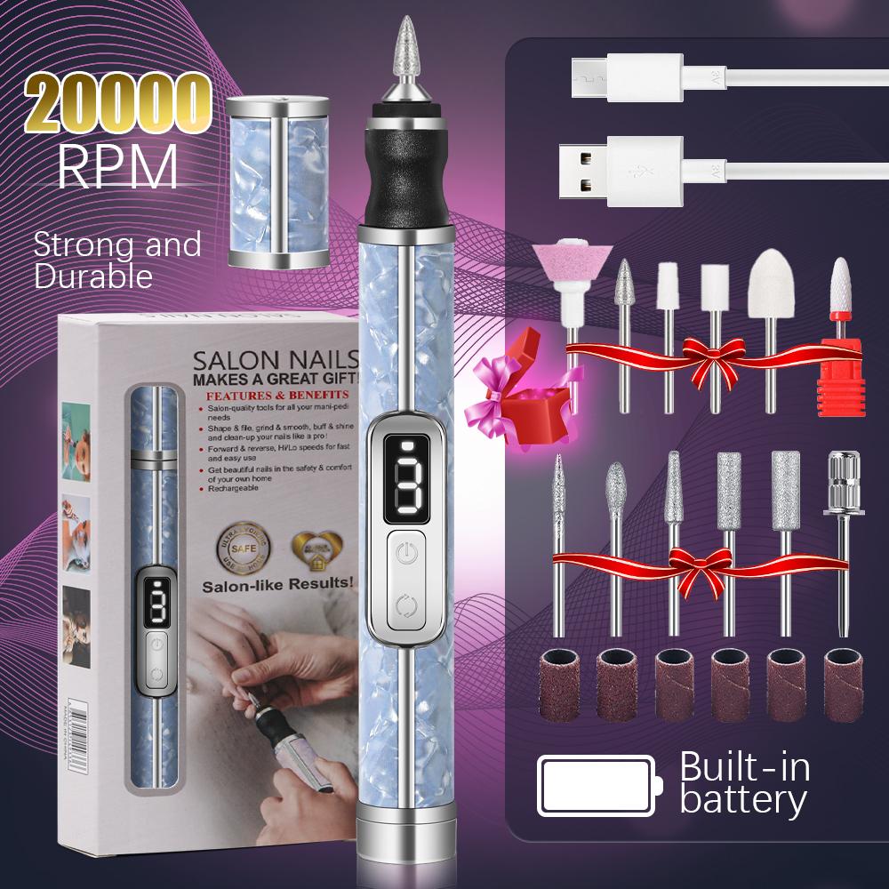 20000RPM Nail Polishing Machine Professional Nail Drill Multiple Gears Low Noise Nails Sander File Set For Manicure Salon Tools