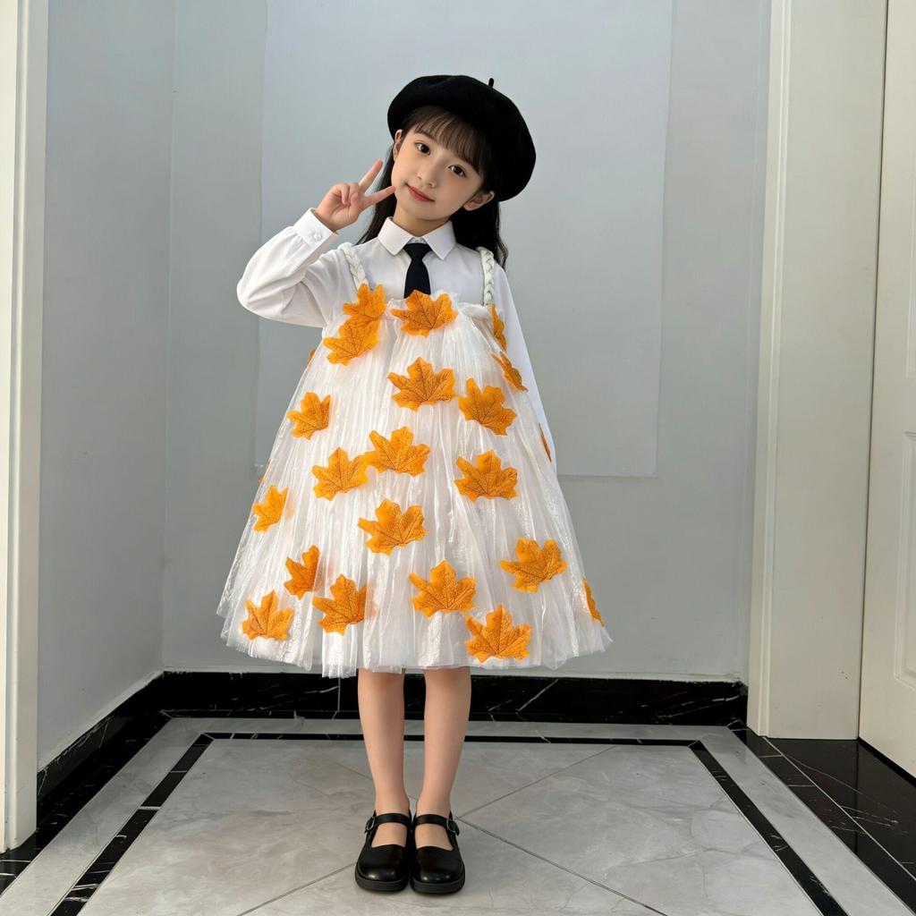Eco-Friendly Princess Dress for Kids: Handmade Leaf Fashion for Kindergarten Parent-Child Shows