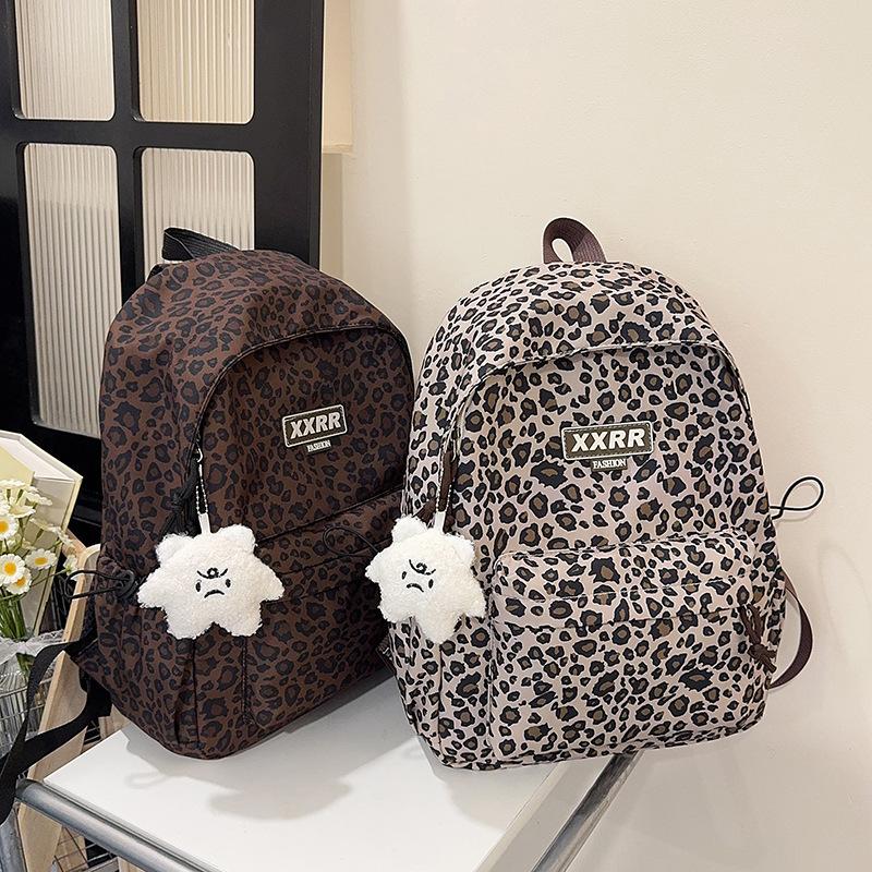 Schoolbag Trendy New Leopard Print Backpack Girls Junior High School Students High School Bag Korean Version of Foreign Style Girl Travel Backpack