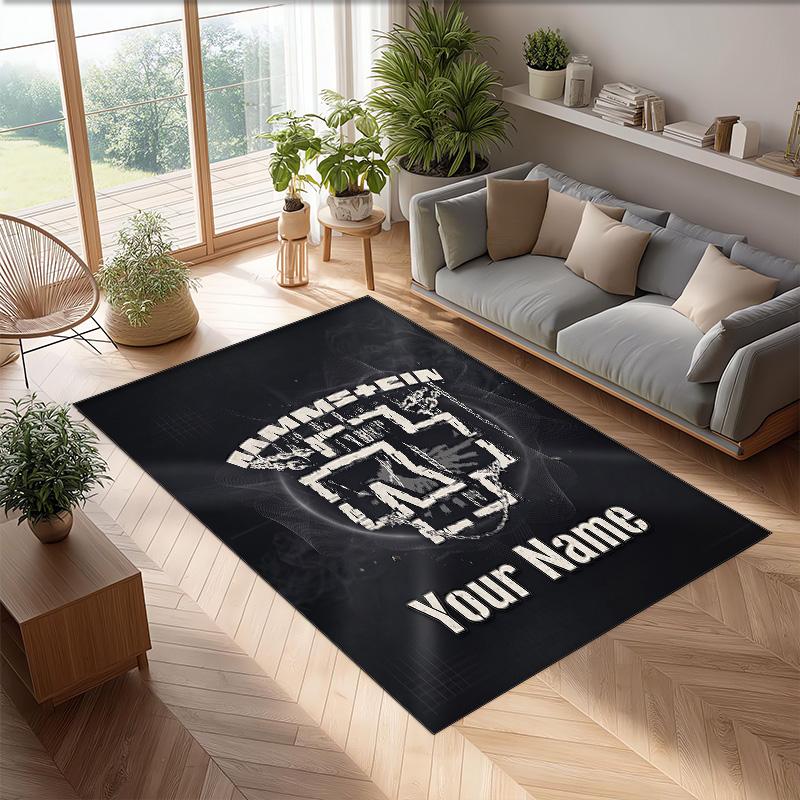 Rammstein Crystal Velvet Rug, Custom Name Text Personalized Non‑Slip Floor Mat for Home Decor Gift