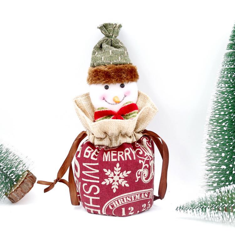 Weihnachts-Jutesäckchen mit Kordelzug und Zeichentrickfiguren - Schneemann, Alter Mann, Rentier und Apfel-Design für Kinder