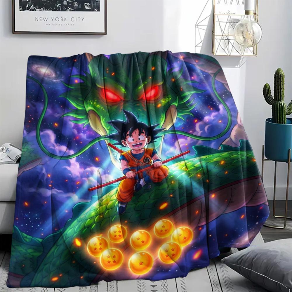 Dragon Ball Goku Flannel Blanket Warm Comfortable Print for Indoor Bedroom Chair Sofa Picnic Vacation.-TING