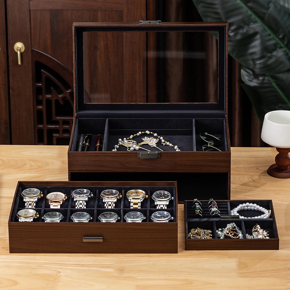 2025 Walnut Wood Grain Watch & Sunglasses Storage Box