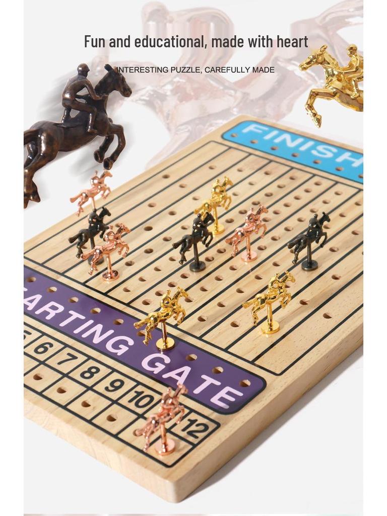 Solid Wood Horse Racing Board Game for Kids – Educational Wooden Toy