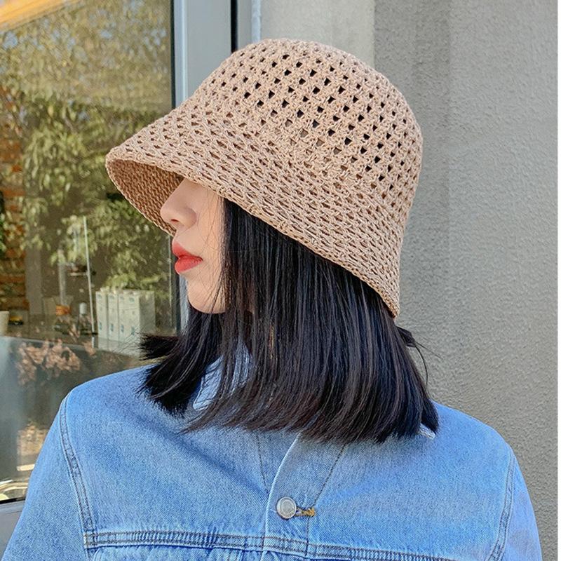 Summer fashion hollow bucket hat ladies seaside beach outing visor student face small bucket hat