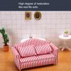 3Pcs   Sofa Set Pine Cloth Double Sofa 2 Single Sofa Light Color Strip  ature Sofa for 1:12 Doll House