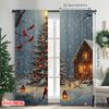2pcs 2D flat printing Christmas Curtains Snow Christmas tree_ red card Versatile Polyester Without Electricity Family Party for