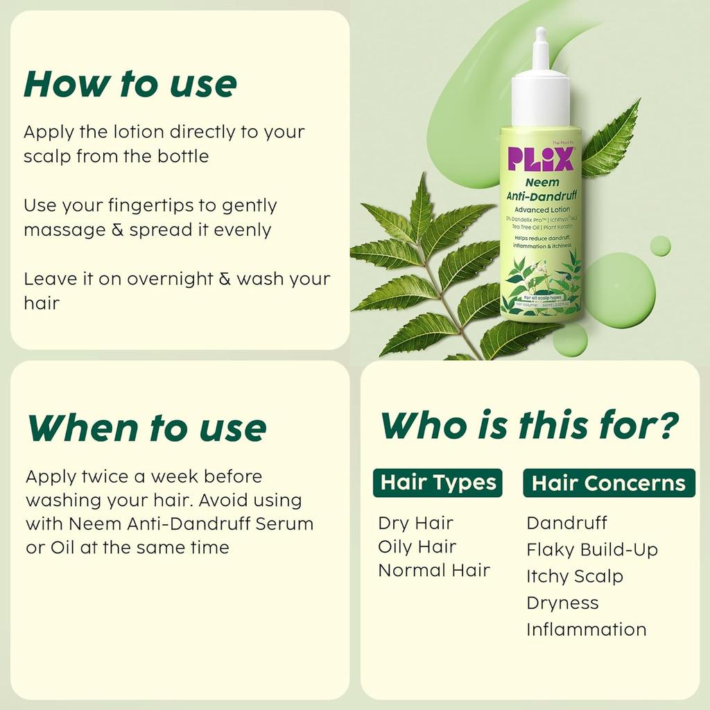 PLIX The Plant Fix Neem Advanced Scalp Lotion For Flake Control Itch Comfort Paraben Sulphate Free Unisex 60 Ml