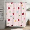 Bathroom Decor Shower Curtain Waterproof Fabric Cartoon Floral Fly Ladybug Print Home Decoration Pink (180cm)