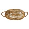Retro Style Handmade Coarse Pottery Rope Woven Binaural Bowl Japanese Ceramic Oval Bowl Household Tableware Vegetable Bowl Fruit Salad Bowl