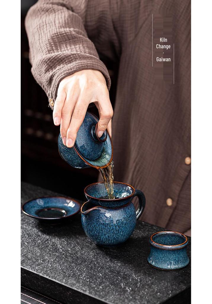 Large Kiln-fired Jianzhan Tenmoku Glaze Gaiwan Tea Cup with Lid - Ceramic Gongfu Tea Set for Home Use