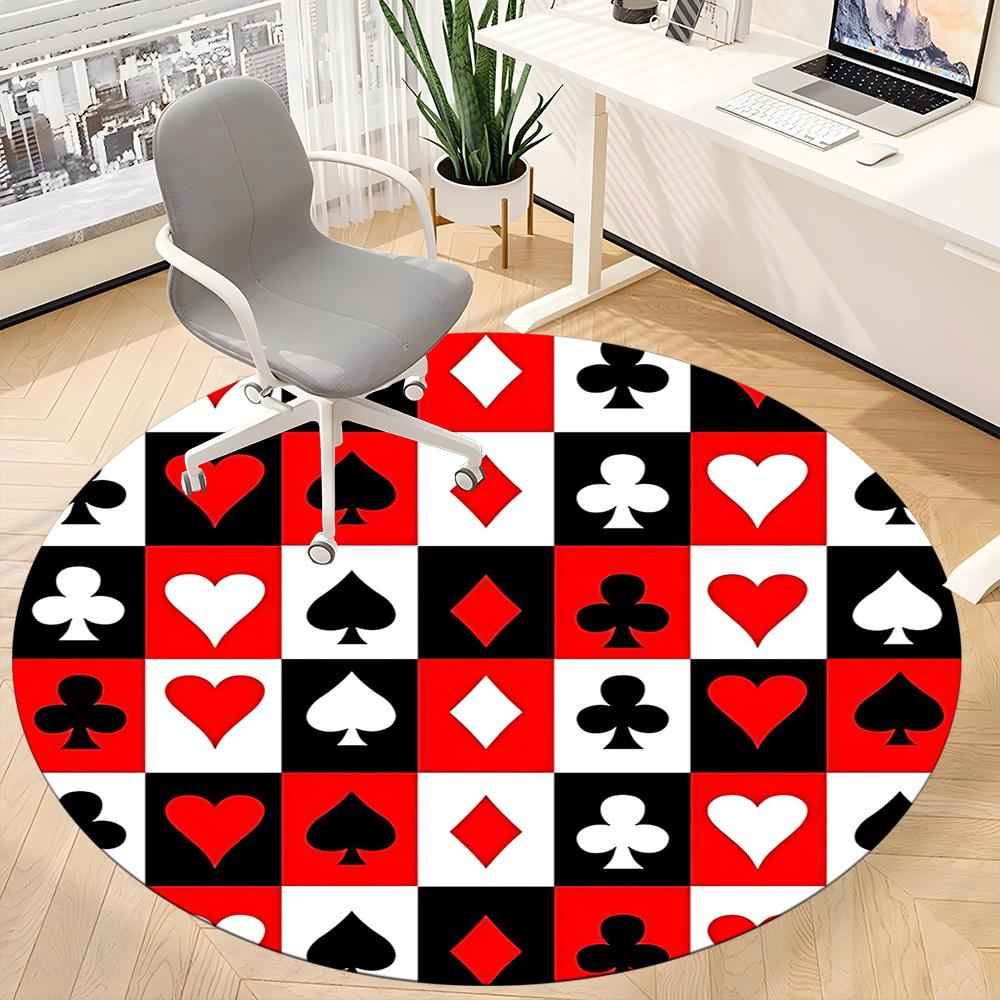 1pc Playing Cards Symbols Office Round Area Rug, Indoor Mat Suitable ForOffice, Under Office Chairs Bedroom Living Room Home Decor, Room Decot176