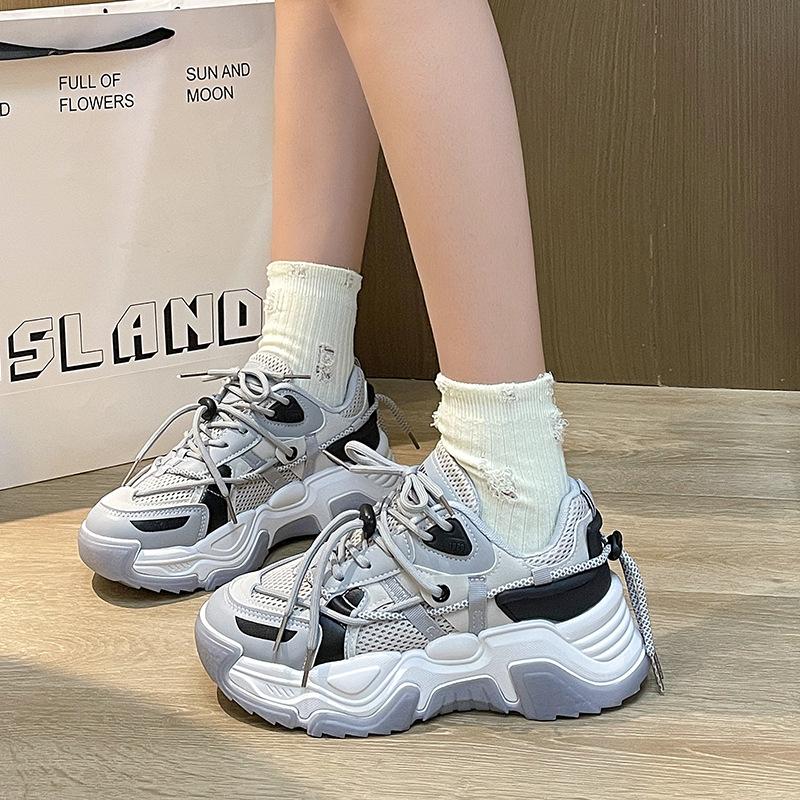 New dad shoes women's spring and autumn student sports shoes women's color matching casual breathable thick-soled mesh versatile