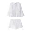 Summer Women's Casual Hollow Embroidery Shirt & Shorts Set
