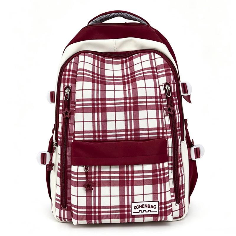 Schoolbag1011 New Plaid Backpack, Student Schoolbag, Women's Large-capacity, Lightweight and Simple, Junior High School Student Shoulder Make-up Bag