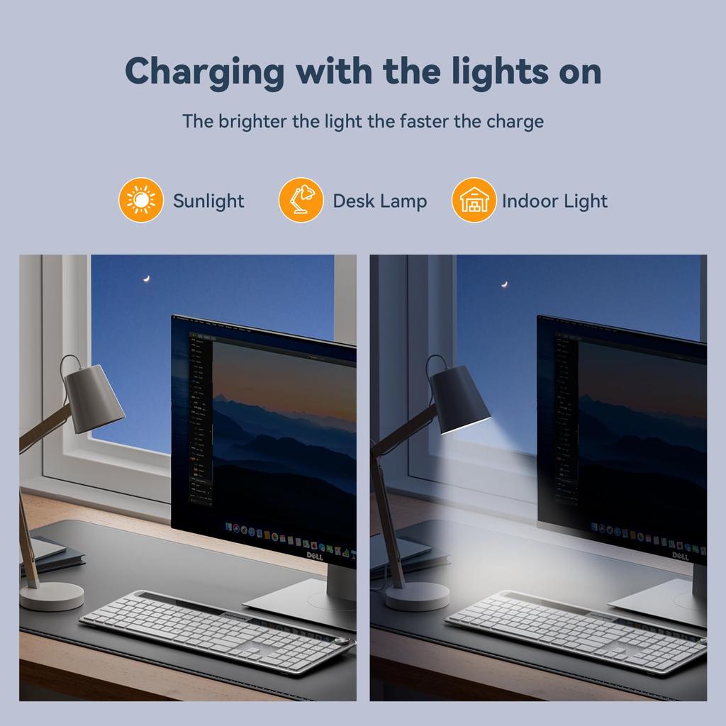 Dejeen Wireless Solar Rechargeable Keyboard, Full-Size Solar Rechargeable Keyboard for PCs, Desktops, Laptops, Tablets, Smart TVs, and Windows 111087