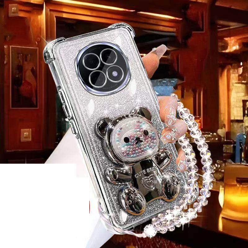 Glitter Bear Bracket Holder Bracelet Case For Huawei Pura 70 Pura70 Ultra P60 P50 P40 P30 Lite P30 Pro Lanyard Shockproof Cover