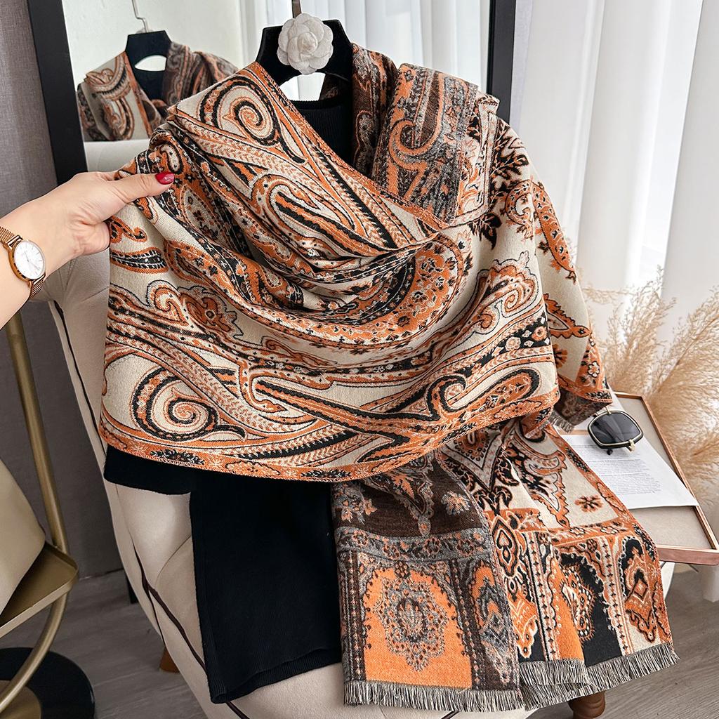 Wintermarke Doppelseitiger Paisley-Jacquard-Schal Kaschmir Weich Warm Fransen Pashmina Schal Damen Kältefest Winddicht Decke