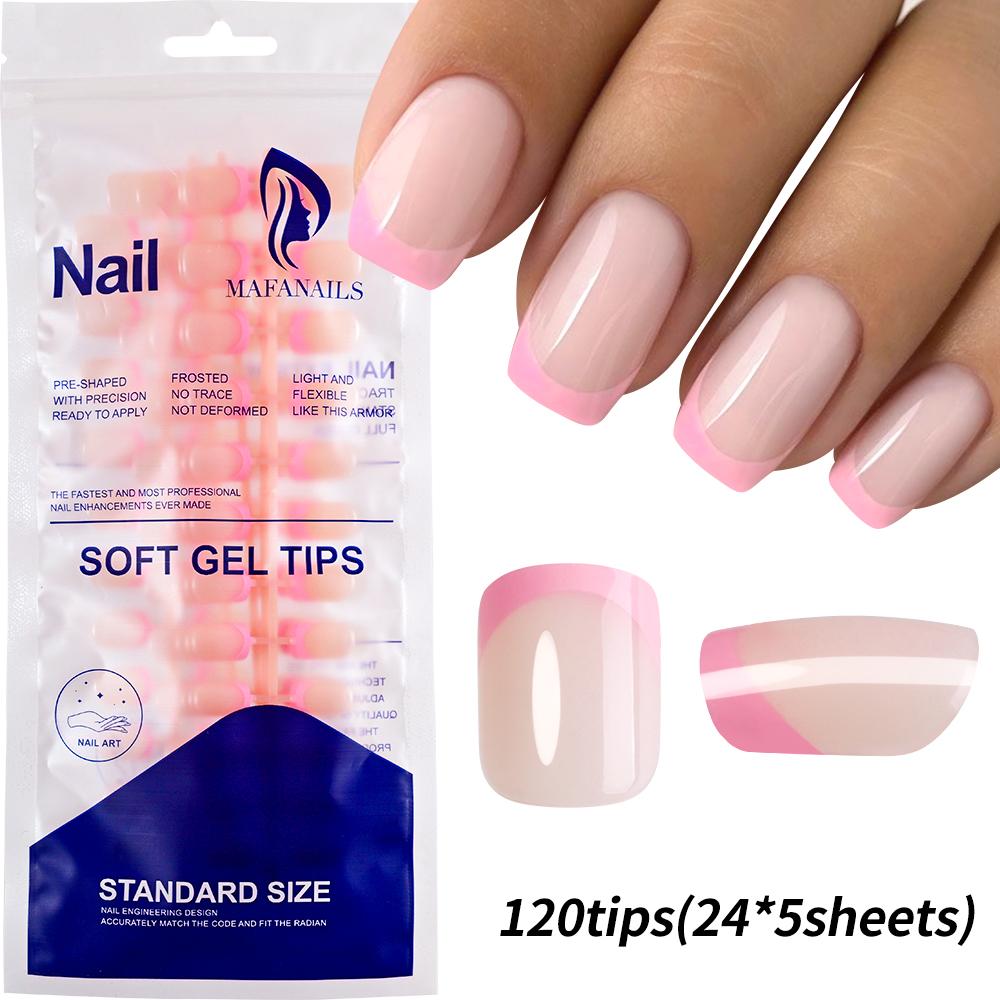 5Colors/120Pc Short Square French Press-On Nail Set Soft Gel Glossy Acrylic Full Coverage Nail Tips Purple Pink Ombre False Nail