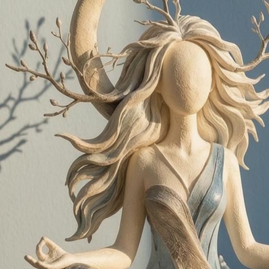 Accenti Minimalisti per Interni Statua in Resina Dea della Luna Meditazione, Statuetta Yoga Zen, Elegante Ornamento Unico in Argilla per Scrivania per la Casa