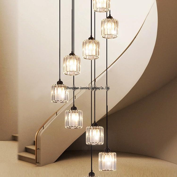 Crystal Stairway Chandelier for Duplex Loft and Villa Living Rooms