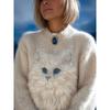 Maglione da donna a girocollo largo con stampa natalizia, maglione casual alla moda