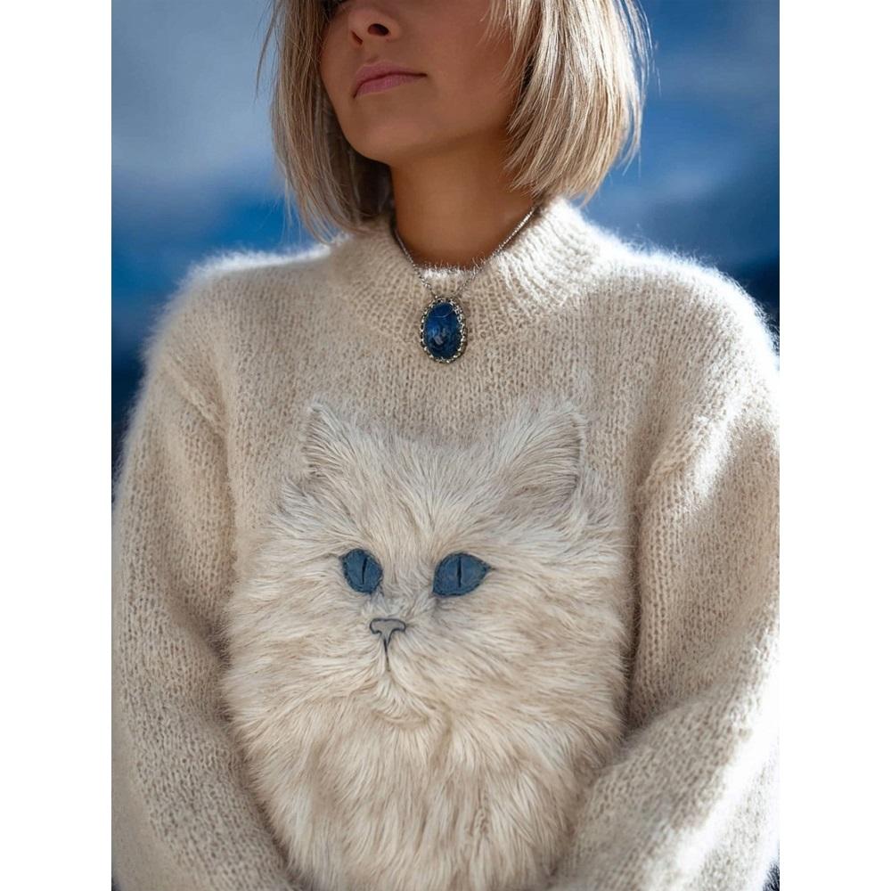 Maglione da donna a girocollo largo con stampa natalizia, maglione casual alla moda