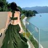 Sexy Strap Ruffle Edge Neck Dress Backless Retro Waist Thin Beach Dress