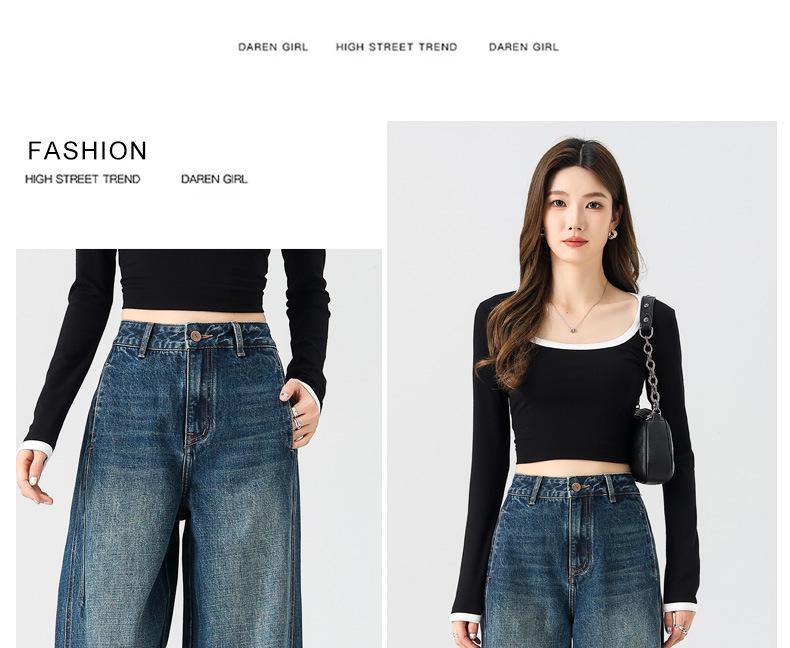 Women's Striped High-Waisted Wide-Leg Jeans, Slimming and Loose Fit, Spring/Autumn 2025 Style