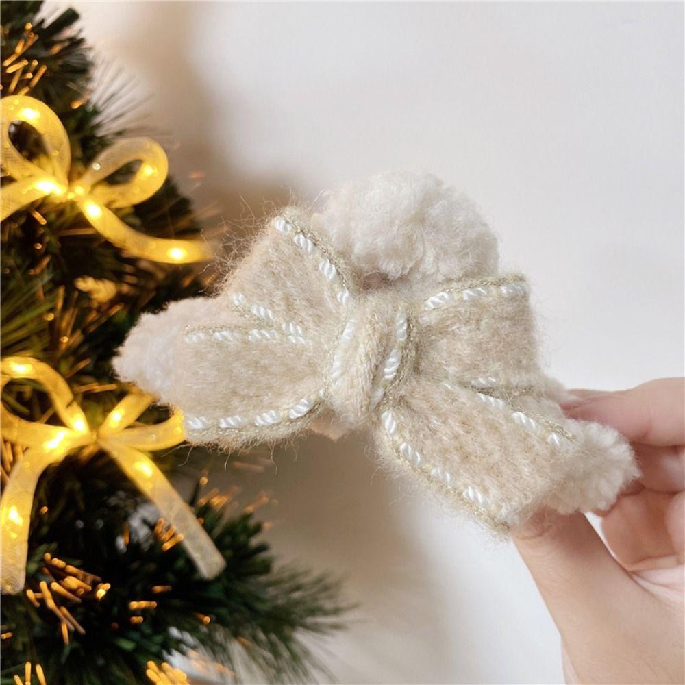 Korean Style Christmas Plush Hair Claw Lamb Wool Shark Grab Clip Sweet Bow Hair Clip  Girls