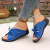 Womens Summer Shoes Wedge Fish Mouth Slippers Solid Color Plus Size Bow Trim Roman Sandals