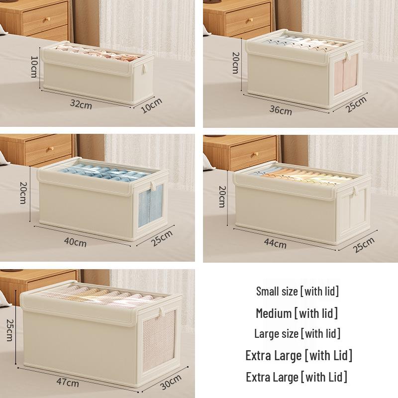 Oxford Cloth Lidded Storage Box with Window - Dustproof Closet Organizer