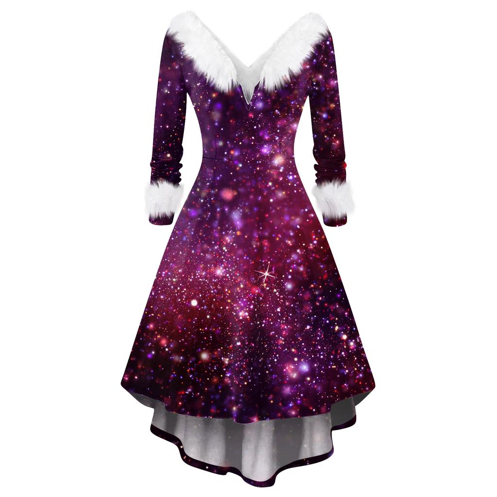 Women's Fashionable Casual Fitted Christmas Print Party Long-Sleeved Dress