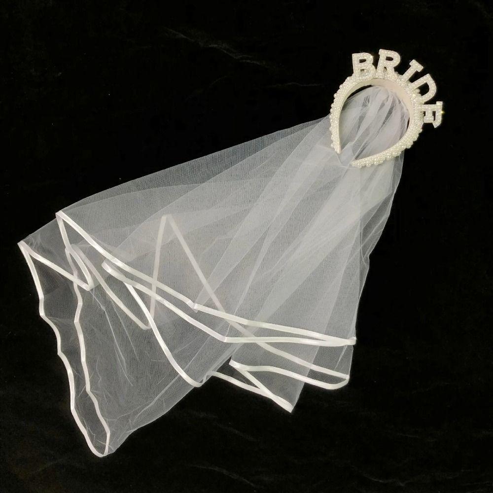With Veil Pearl Crown Headband White Bridal Hair Accessories  Engagement Dinner Hair Accessories