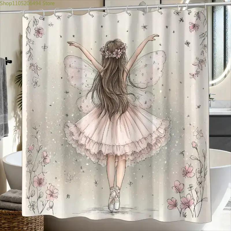 1pc Bathroom Shower Curtain, Illustration and Picture Book Sharing Session, Ballet Festival Shower Curtain, Includes 12 Hooks,