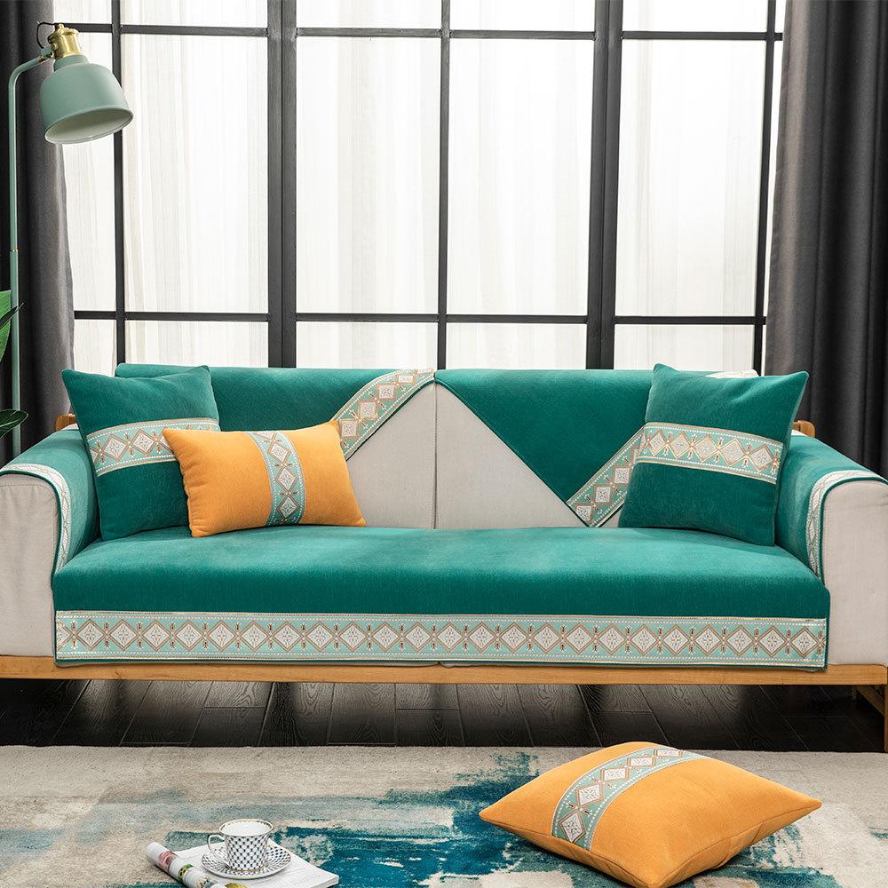 Sofa Cover Non-slip Exquisite Embroidery Lace Sofa Cushion Solid Color Couch Cover 4 Seasons Universal Sofa Towel Pillowcase