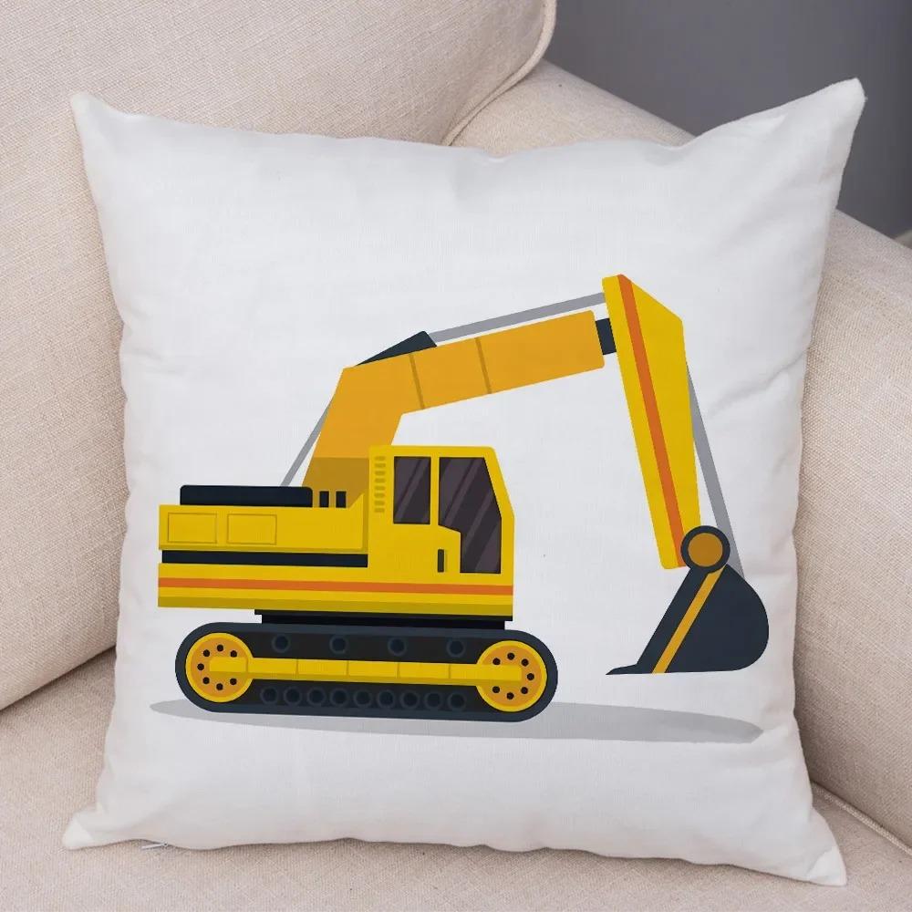 Cartoon Excavator Bulldozer Pillowcase Car Ornaments Office Living Room Sofa Home Pillowcase