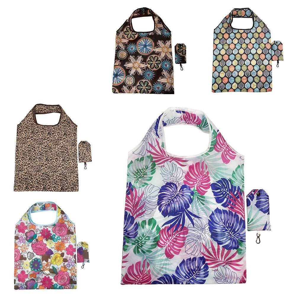 5pcs Eco-Friendly Folding Shopping Bag Reusable Heavy Duty Portable Storage Bag Printed Large Capacity Tote Bag Daily Use