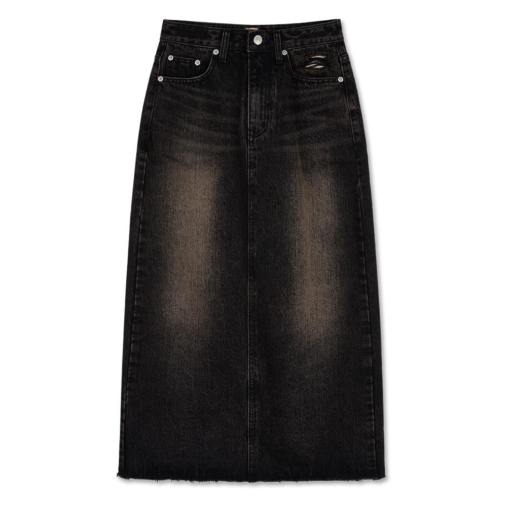 Naked Surf Club Lettering Denim Long Skirt (Black Brown)