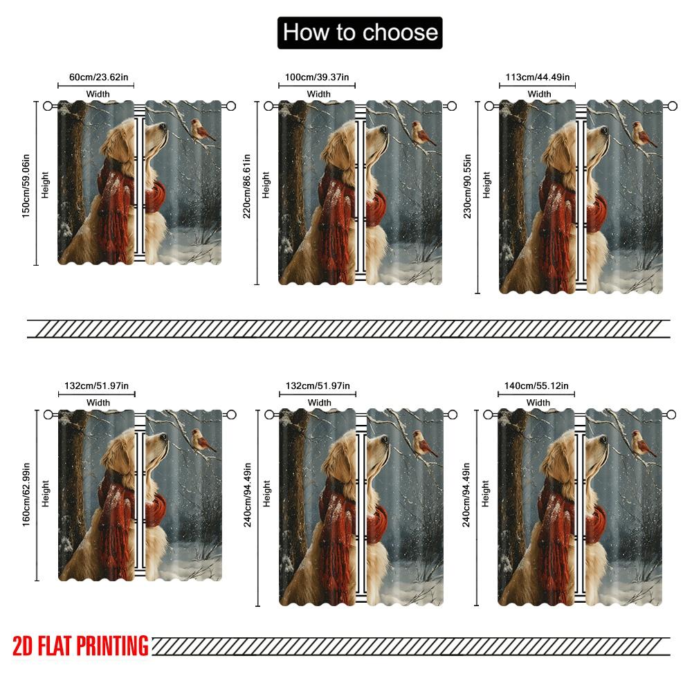2pcs,2D Plane Printing Print Curtains Cute Dog Durable 100% Polyester Fabric (without Rod) All Seasons Use for Bedroom, Living