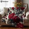 Burgundy Peony Cartoon Anime Print Flannel Blanket Soft Warm Throw for Kids Bedroom Sofa Bed Christmas Office Car