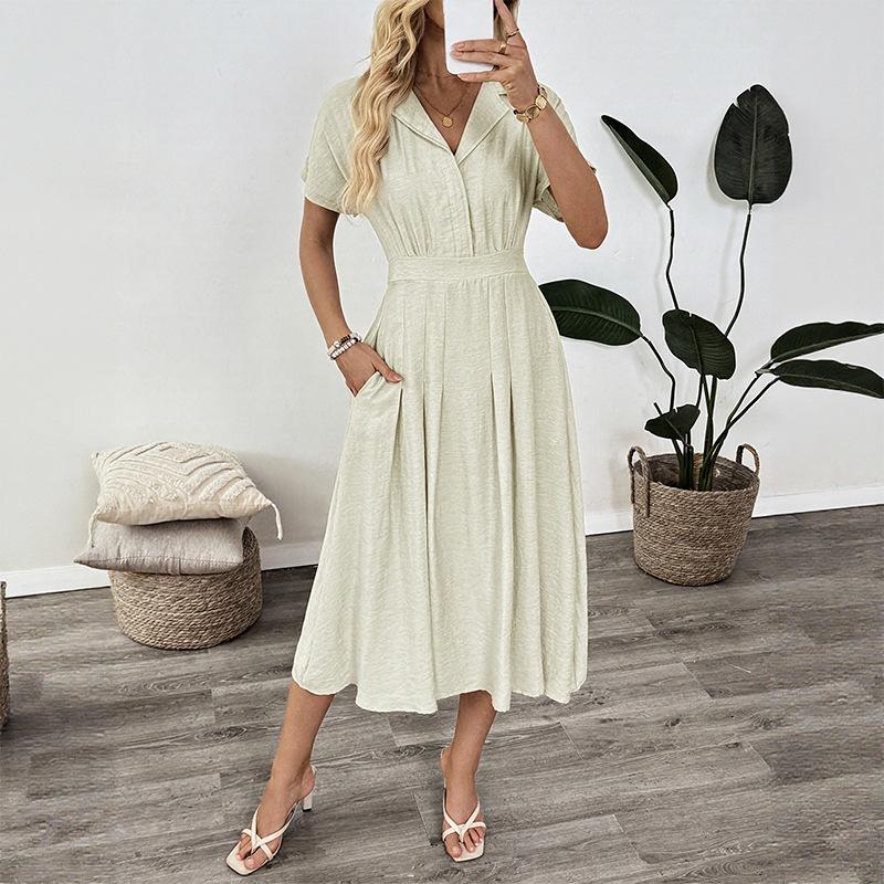 

New Lapel Cinched Waist Skirt, Commuter Pocket Shirt Dress XL світло-зелений колір