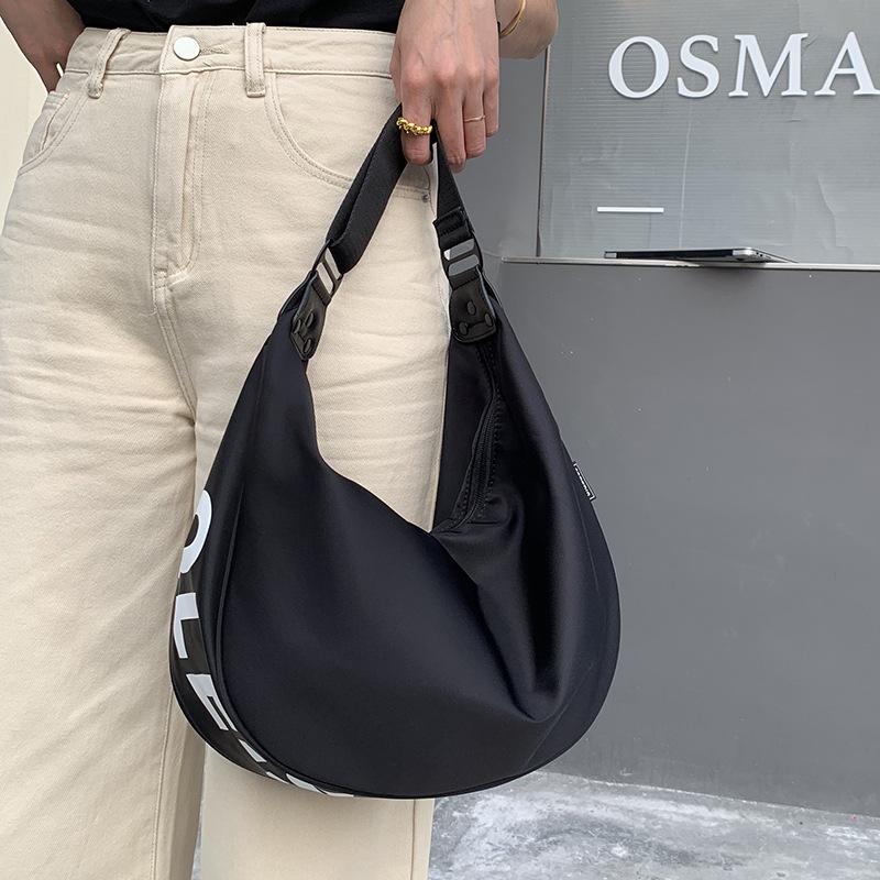 casual trendy messenger bag simple letters large capacity wide shoulder strap shoulder bag Oxford cloth crescent bag women's bag