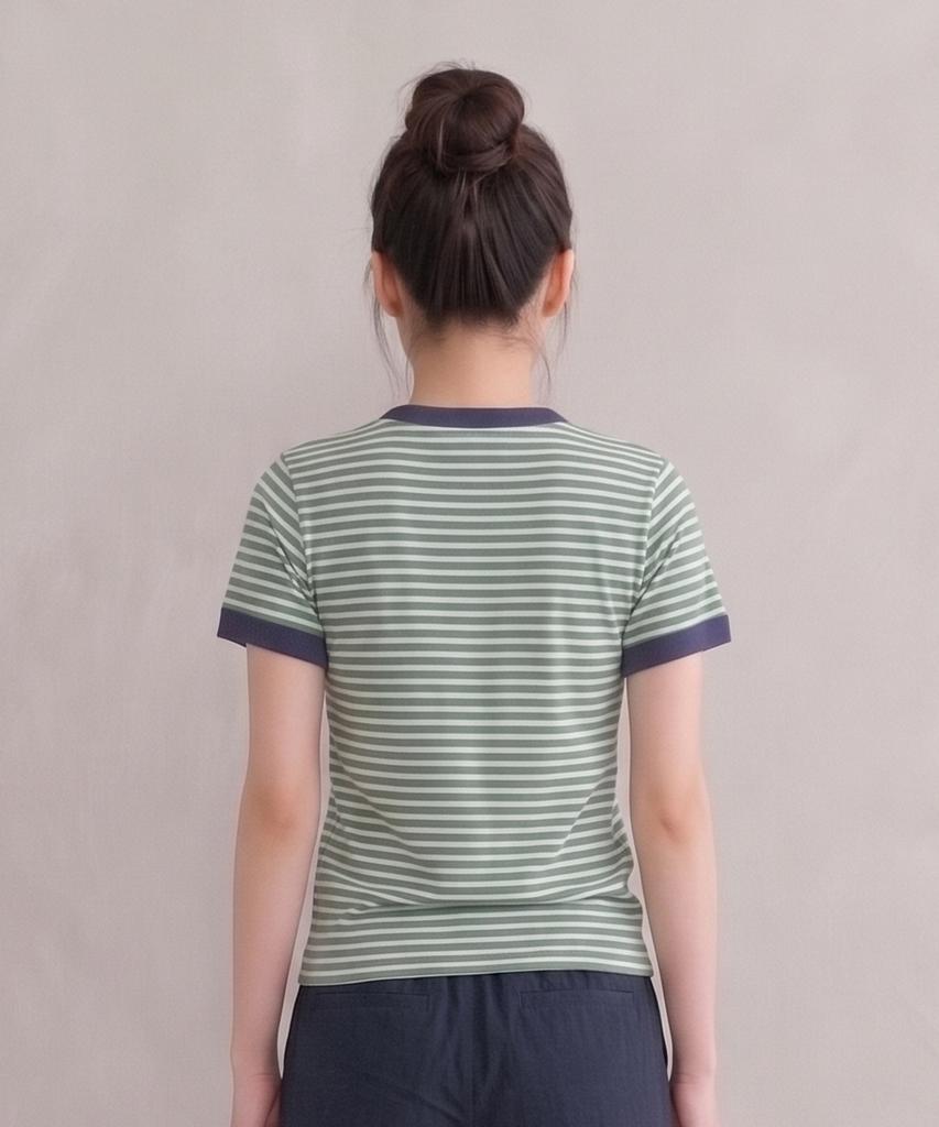 ADERNM Slub Stripe Ringer Crop T Green
