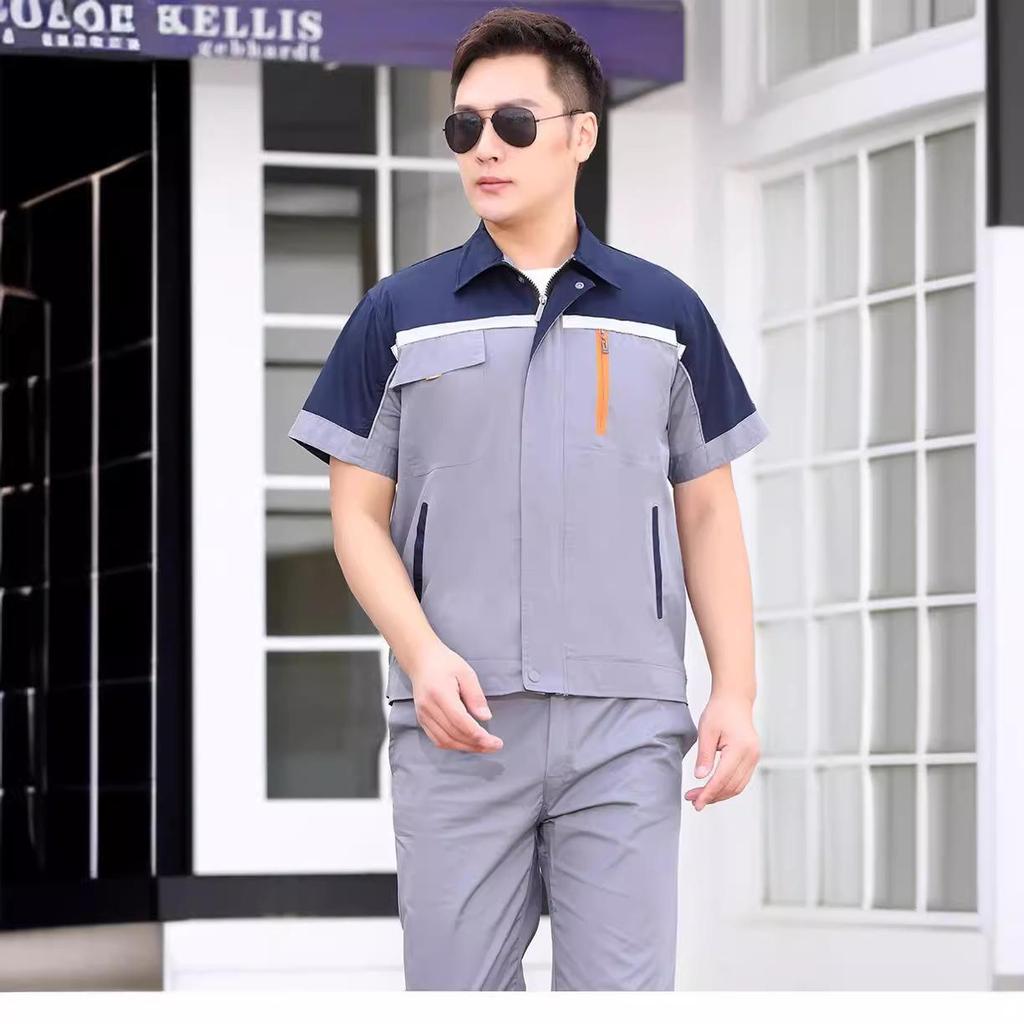 Summer Workwear Set: Men's & Women's Short Sleeve, Breathable, Thin Overalls with Large Pockets for Auto Repair & Labor Protection