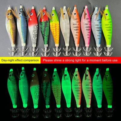10CM/10G Svítící ve tmě návnada na krevety s háčkem na chobotnice Realistická bionická umělá návnada Slaná voda Sladkovodní okoun Walleye Pstruh Rybářské příslušenství