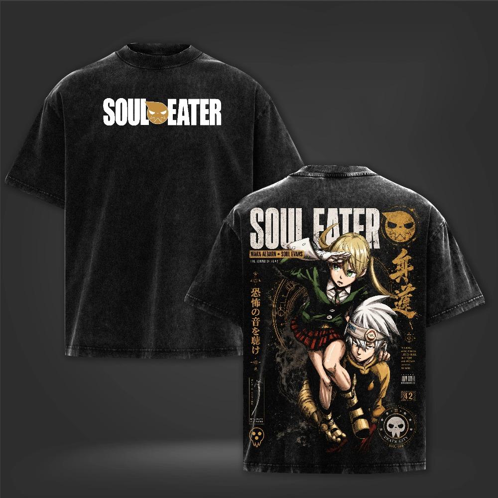 Soul Eater Maka Albarn And Soul Evans Printed Tee Men Women Washed Cotton T-shirt Manga Vintage T Shirt Male Short Sleeve Tshirt