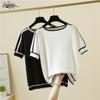 Camisetas Mujer Dünne Gestrickte T Shirt Frauen Kurzarm Sommer Tops Frau Kleidung Gestreiften Mode T-Shirt T Shirt Femme 18841